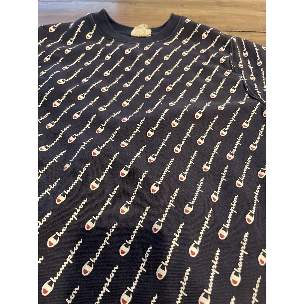 Vintage Champion Reverse Weave Crew Neck  Mens Medium Blue All Over‎ Print - Picture 2 of 6